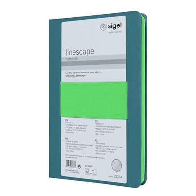 Sigel LS204 Notitieboek Linescape Hardcover DIN A5 Geruit Middelblauw, Neon-groen Aantal paginas: 88 Sigel LS204 Notitieboek Linescape Hardcover DIN A5 Geruit Middelblauw, Neon-groen Aantal paginas: 88