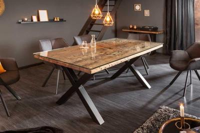 Eettafel Barracuda X 180cm natuurel & Glasplaat / 39698 & 36648G