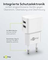 Goobay USB lader haaks dubbel 2,4A wit - 9550150 - thumbnail