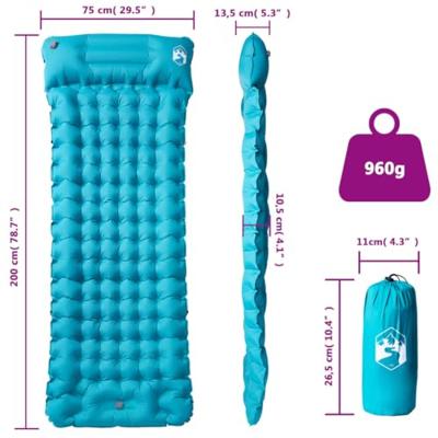 VidaXL Kampeermatras met kussen zelfopblazend 1-persoons blauw - thumbnail
