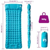 VidaXL Kampeermatras met kussen zelfopblazend 1-persoons blauw - thumbnail