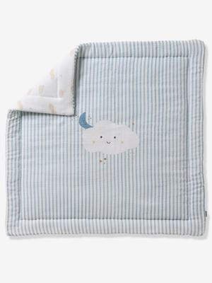 Dekentje / Parkbodem baby in katoenen gaas IN DE WOLKEN blauw, gestreept