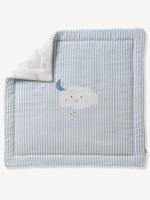 Dekentje / Parkbodem baby in katoenen gaas IN DE WOLKEN blauw, gestreept - thumbnail