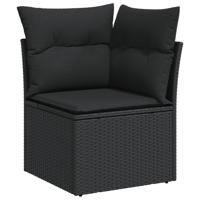 9-delige Loungeset met kussens poly rattan zwart - thumbnail