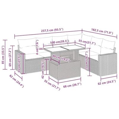7-delige Loungeset met kussens poly rattan acacia zwart