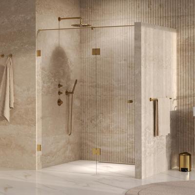 Brauer Void - Carving Nisdeur - 2-Delig - Helder Glas - 160 x 200 cm - Omkeerbaar - met Draaideur 70 cm - Aan Glas - incl. Glascoating - PVD Goud Geborsteld