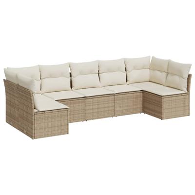 8-delige Loungeset met kussens poly rattan beige