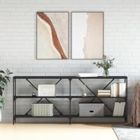 Wandtafel 180x30x75 cm bewerkt hout en ijzer zwart - thumbnail