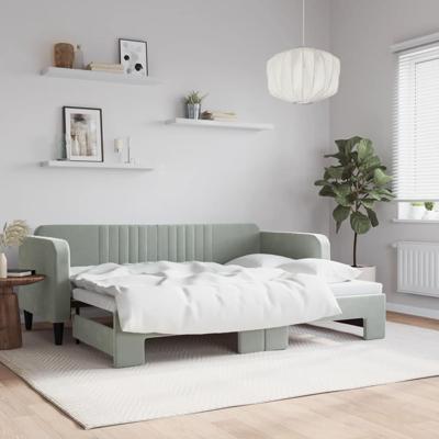 Slaapbank met onderschuifbed 80x200 cm fluweel lichtgrijs