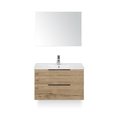Seville Badmeubelset 80 cm - Natuur Eiken Edge greep - Wastafel Enjoy - met Spiegel