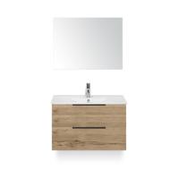 Seville Badmeubelset 80 cm - Natuur Eiken Edge greep - Wastafel Enjoy - met Spiegel - thumbnail