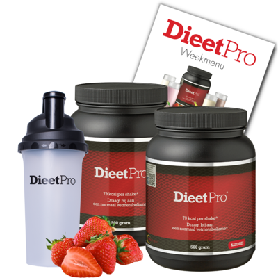 2 potten DieetPro Aardbei plus Gratis Shaker