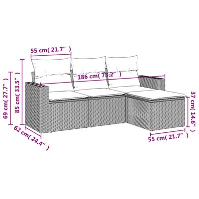 4-delige Loungeset met kussens poly rattan bruin - thumbnail