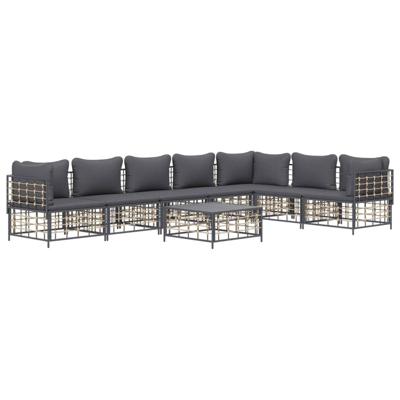 8-delige Loungeset met kussens poly rattan antracietkleurig
