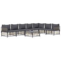 8-delige Loungeset met kussens poly rattan antracietkleurig - thumbnail