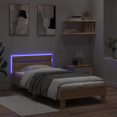 Bedframe met hoofdbord en LED sonoma eikenkleurig 75x190 cm