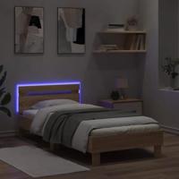 Bedframe met hoofdbord en LED sonoma eikenkleurig 75x190 cm - thumbnail