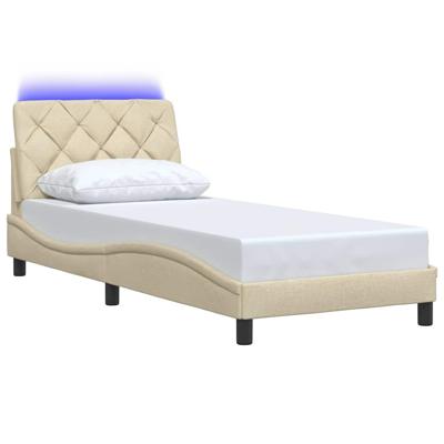 Bedframe met LED zonder matras 90x200 cm stof crèmekleurig
