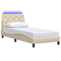 Bedframe met LED zonder matras 90x200 cm stof crèmekleurig - thumbnail