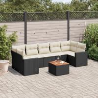 8-delige Loungeset met kussens poly rattan zwart - thumbnail