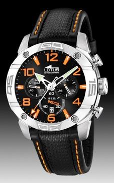 Lotus horlogeband 15644-4 Leder Zwart 23mm + oranje stiksel