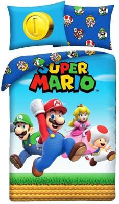 Super Mario Dekbedovertrek blauw - Polyester - 140 x 200 cm 70 x 90 cm