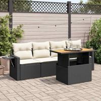 5-delige Loungeset met kussens poly rattan zwart - thumbnail