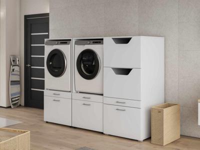 Kast WASHING 2 machines naast elkaar met kast voor wasgoed MEDIUM wit