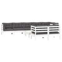9-delige Loungeset met kussens massief grenenhout wit - thumbnail