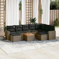 10-delige Loungeset met kussens poly rattan grijs - thumbnail