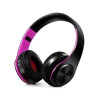HIFI stereo draadloze Bluetooth hoofdtelefoon voor Xiaomi iPhone Sumsamg Tablet met mic ondersteuning SD-kaart & FM (roze zwart) - thumbnail