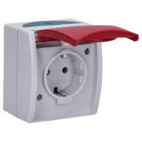 Busch-Jaeger Ocean wandcontactdoos met rood klapdeksel tekstveld, alpinwit - thumbnail