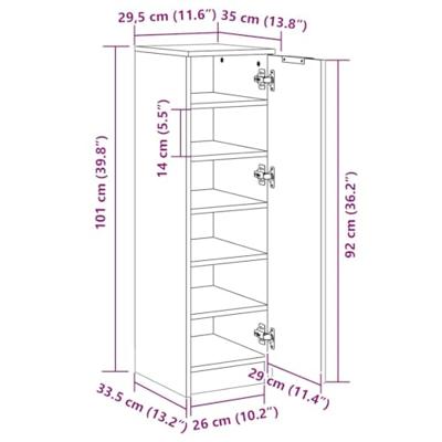 Schoenenkast 29,5x35x100,5 cm bewerkt hout oud houtkleurig