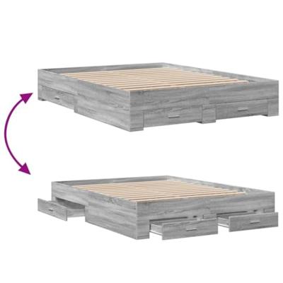 Bedframe met lades bewerkt hout grijs sonoma eiken 140x200 cm