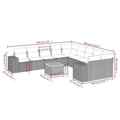 11-delige Loungeset met kussens poly rattan grijs