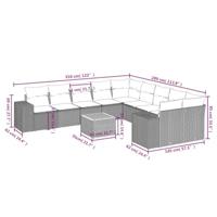 11-delige Loungeset met kussens poly rattan grijs - thumbnail