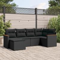 6-delige Loungeset met kussens poly rattan zwart - thumbnail