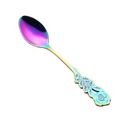 Kleine mini roestvrijstaal Rose Flower koffie lepel Strring lepel theelepel theelepel dessert lepel lange handvat servies (Multicolor)
