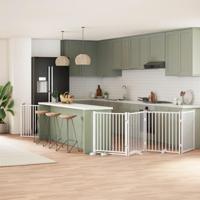 Hondenhek inklapbaar met deur 8 panelen 640 cm populierhout wit - thumbnail