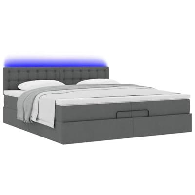 Ottoman bed met matrassen en LED's 200x200cm stof donkergrijs