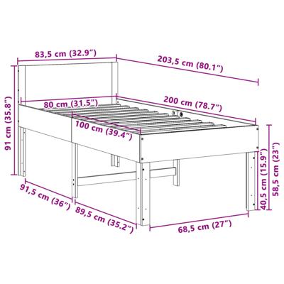Bedframe zonder matras massief grenenhout 80x200 cm - thumbnail
