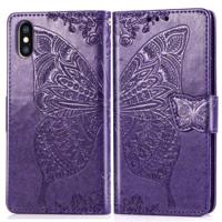 Butterfly Love bloemen reliëf horizontale Flip lederen case voor iPhone X met houder & kaartsleuven & portemonnee & Lanyard (donker paars) - thumbnail