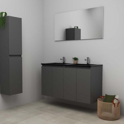 On-Line Badkamermeubelset - 120 cm - Bouwpakket - Greeploze Ladestructuur - Acryl Wastafel - 2 Kraangaten - Spiegel - Mat Antraciet - V02