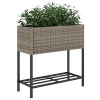 VidaXL Plantenbakken met schap 2 st 70x28x70 poly rattan grijs - thumbnail