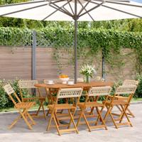 Tuinstoelen 8 st inklapbaar poly rattan en massief hout beige - thumbnail