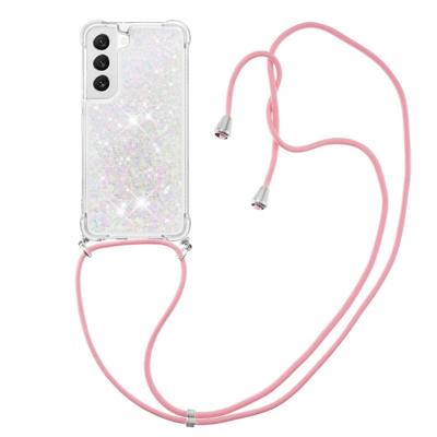 Lunso - Samsung Galaxy S23 Plus - Telefoonhoes met koord - Glitter Zilver/Roze Lunso - Samsung Galaxy S23 Plus - Telefoonhoes met koord - Glitter Zilver/Roze