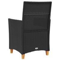 Tuinstoelen 2 st met kussens poly rattan en massief hout zwart - thumbnail