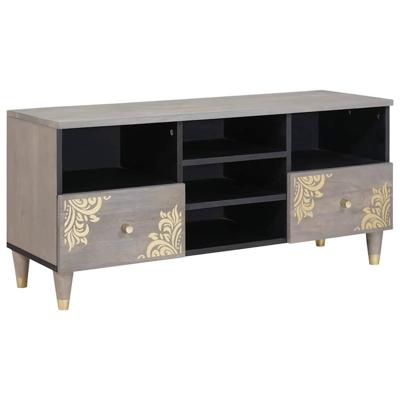 TV-kast Grijs en Goud 100 x 33.5 x 46 cm Massief mangohout TV-kast Grijs en Goud 100 x 33.5 x 46 cm Massief mangohout