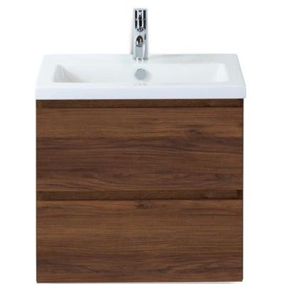 Vogue Badmeubelset 60 cm - Greeplijst in Kleur - Walnoot - Keramische Wastafel Wit 1 Kraangat