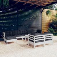 10-delige Loungeset met kussens massief grenenhout wit - thumbnail
